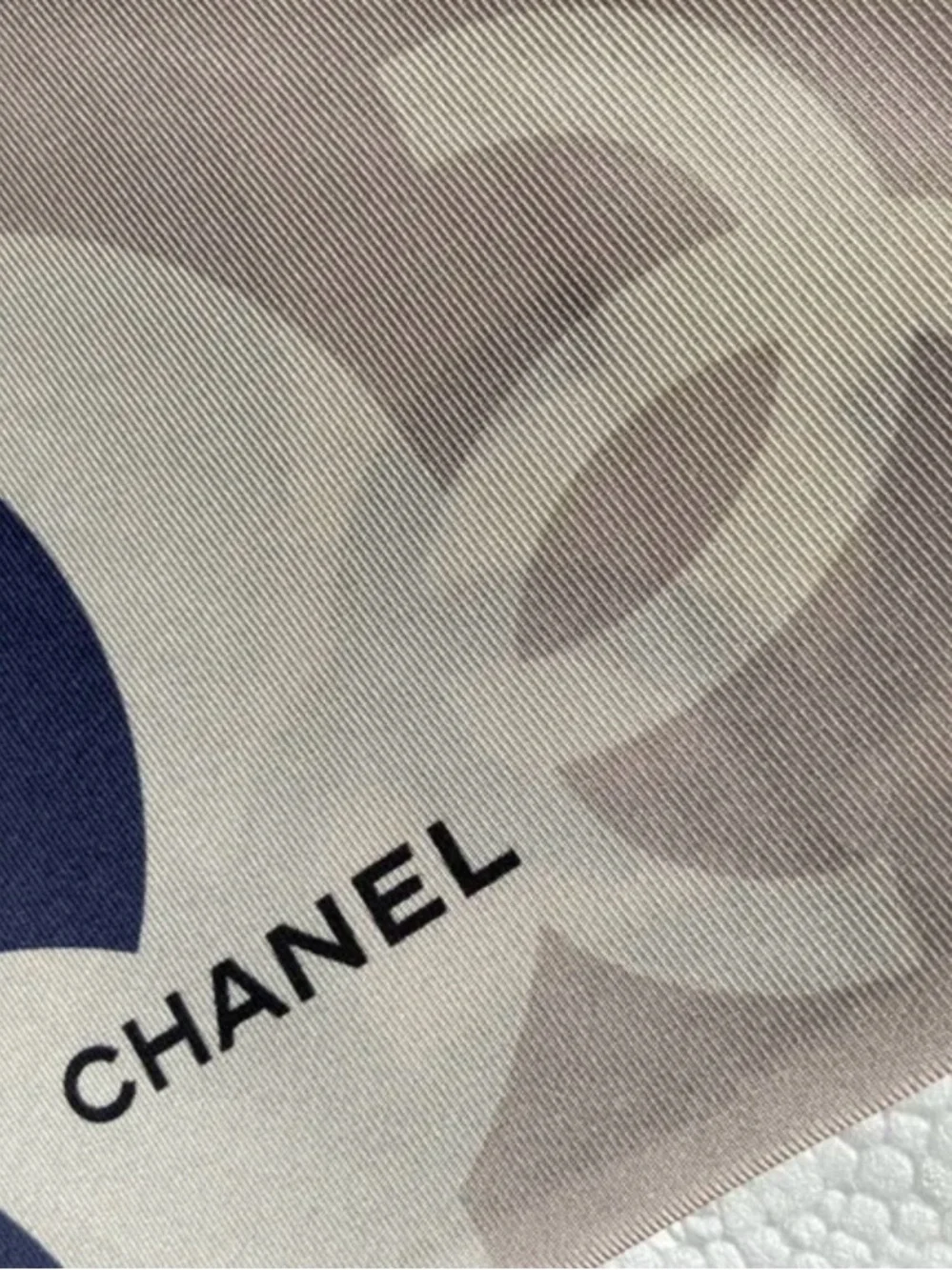 CHANEL Navy, Pink & Cream CC Motif Silk Scarf